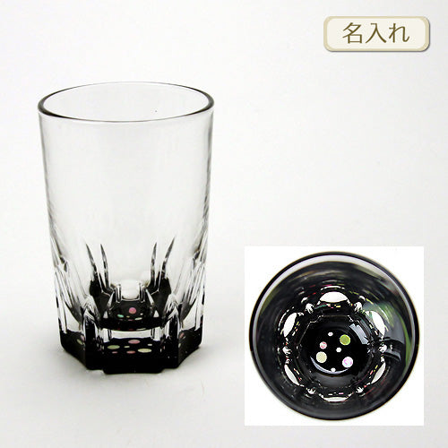 天野漆器 / 螺鈿入ガラス漆 ショットグラス ( 水玉 黒 / 貝入 ) / ネーム入り