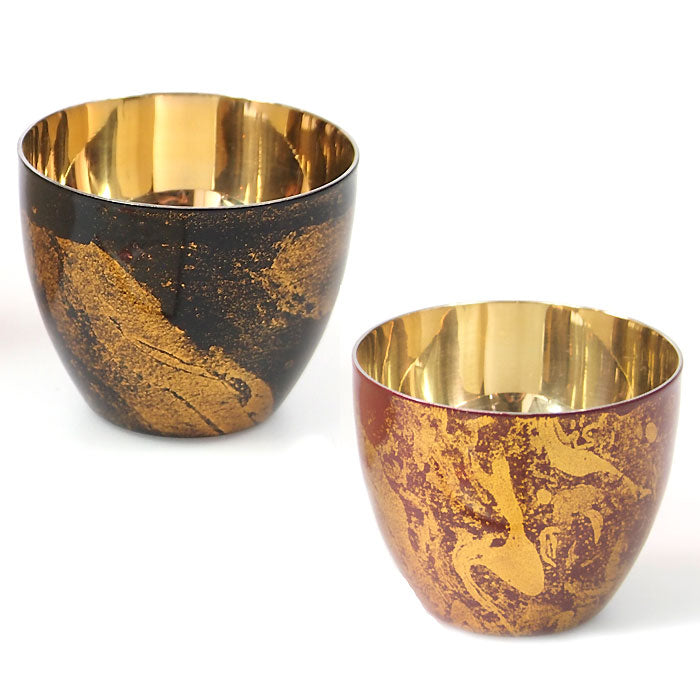 匠の技のコラボ 漆磨 シーマ | ぐい呑みダブル 内金メッキ 黒赤 ビャクダン ペア