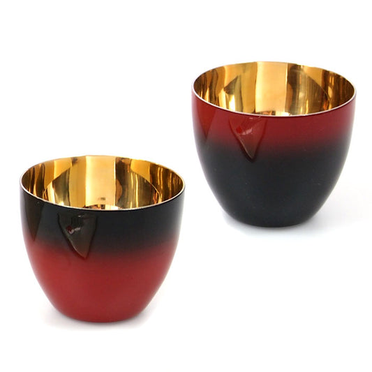 匠の技のコラボ 漆磨 シーマ | カップ ぐい呑みダブル 伝統工芸士作 | 内金メッキ 赤彩 黒彩 ペア
