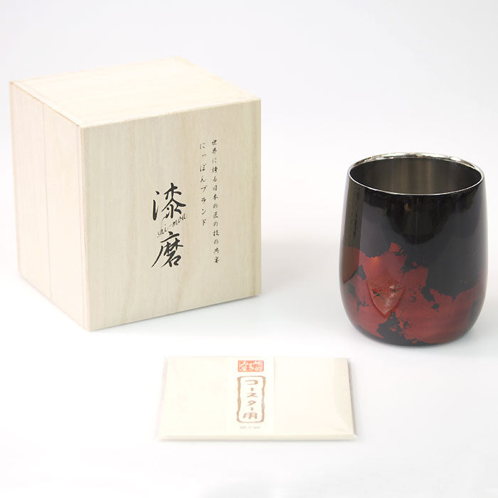 匠の技のコラボ 漆磨 シーマ | カップ ２重構造 ダルマ 黒 金箔華切り回し 伝統工芸士作 | ネーム入