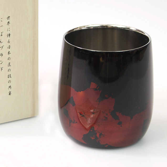 匠の技のコラボ 漆磨 シーマ | カップ ２重構造 ダルマ 黒 金箔華切り回し 伝統工芸士作
