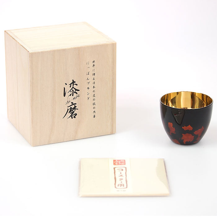 匠の技のコラボ 漆磨 シーマ | カップ ぐい呑みダブル 内金メッキ 黒 金箔華切り回し 伝統工芸士作