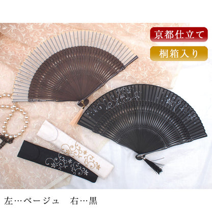 ( 舞扇堂 ) 京都仕立て扇子 / シルク / リエール ( 女性向き / 桐箱入りギフトセット )
