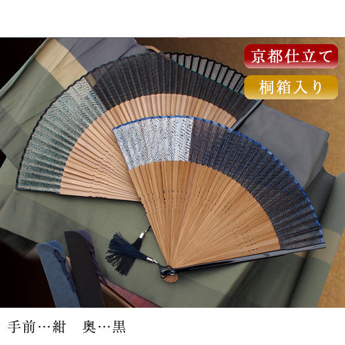 ( 舞扇堂 ) 京都仕立て扇子 / 大短地切継吉祥紋 ( 男性向き / 桐箱入りギフトセット )