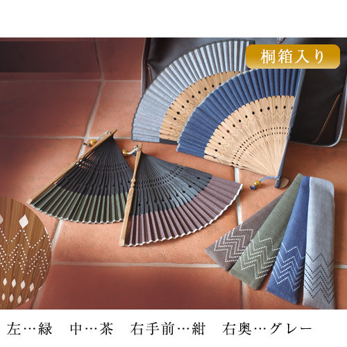 ( 舞扇堂 ) 高級扇子 / モダン矢絣 ( 男性向き / 桐箱入りギフトセット )