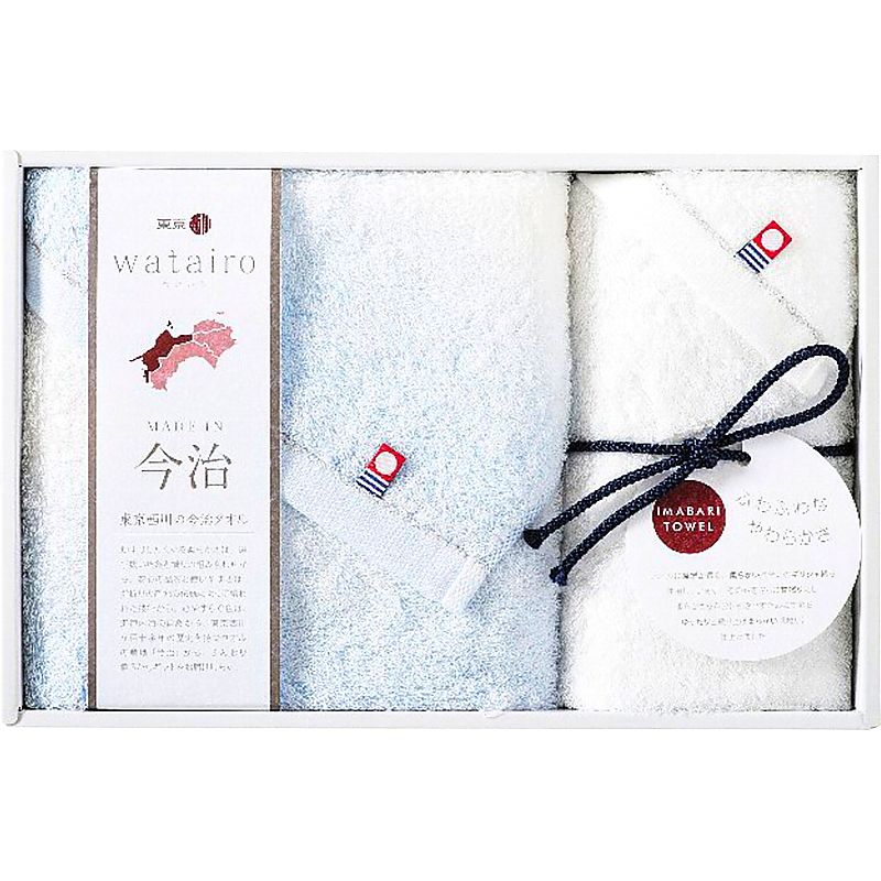 ( watairo / 今治タオル ) 今治わたいろ フェイスタオル＆ウォッシュタオル ブルー ( 662-0584r )