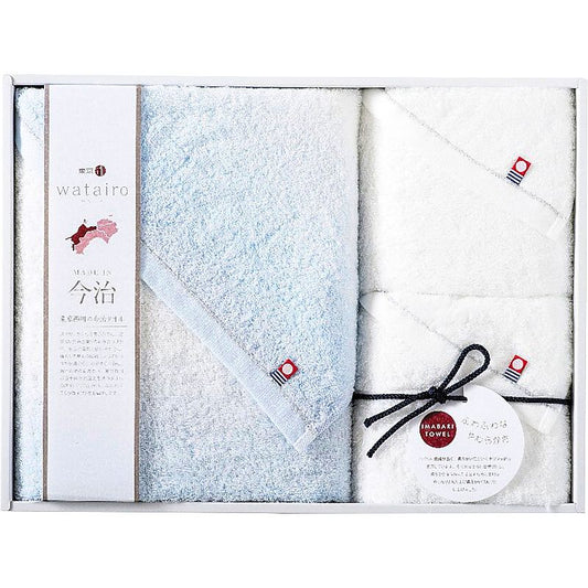( watairo / 今治タオル ) 今治わたいろ バスタオル＆フェイスタオル2P ブルー ( 662-0594r )