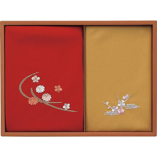 ( 洛北 ) 刺繍入り二巾風呂敷&金封包み ( 赤/金茶 )