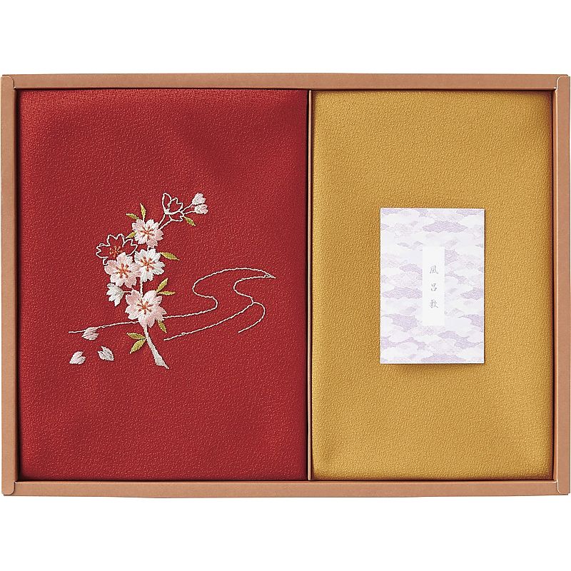 ( 草花の遊び ) 刺繍入り二巾風呂敷＆金封包み ( 紫 )