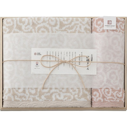 ( 今治謹製 / 紋織タオル ) バスタオル＆ウォッシュタオル(木箱入) ( ピンク )