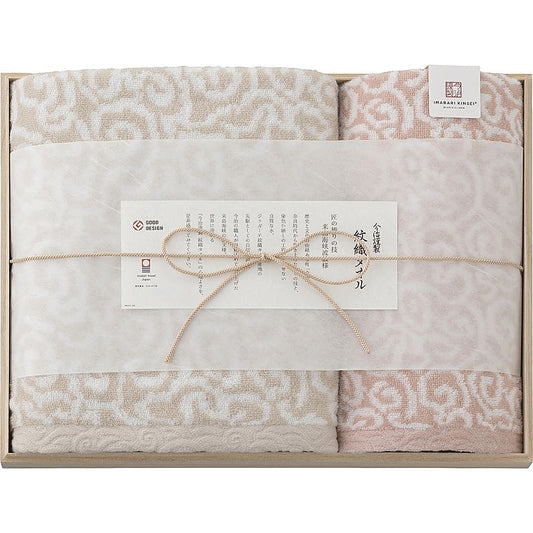 ( 今治謹製 / 紋織タオル ) バスタオル＆フェイスタオル(木箱入) ( ピンク )