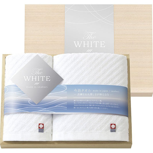 ( 今治 / ザ ホワイト ) 日本製 スリムバスタオル＆フェイスタオル（木箱入） ( 662-5293p )