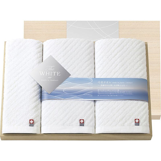 ( 今治 / ザ ホワイト ) 日本製 スリムバスタオル2P＆フェイスタオル（木箱入） ( 662-5295p )