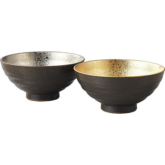 ( 波佐見焼 ) 黄金＆プラチナ ライスボールFペア ( 662-5951p )