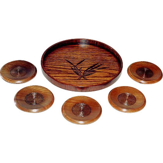 木製 蘭彫丸盆・茶托揃 ( 662-6002p )