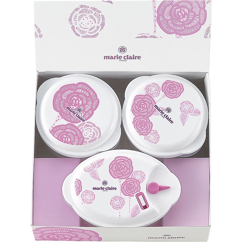 ( マリ・クレール / ローズブルーミング ) 電子レンジ容器3点セット ( 662-6225p )