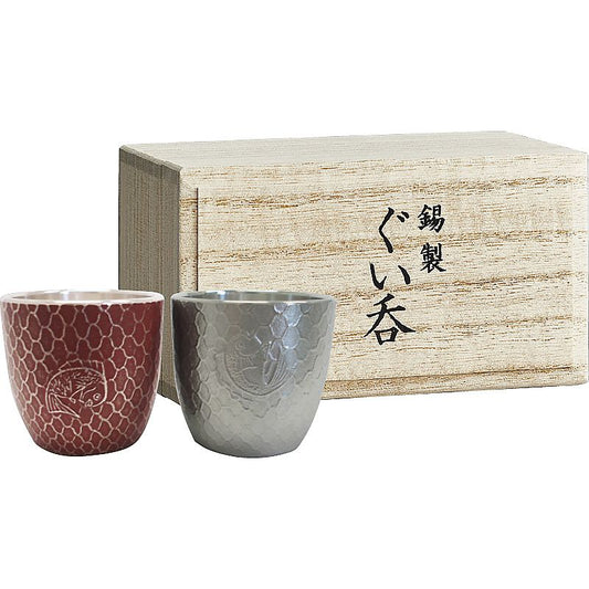 本錫ぐい 鯛網紅白ペア（桐箱入） 662-6946p