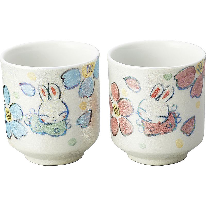 ※納期30日程度 夕立窯 パールうさぎ ペア湯呑 662-7004p