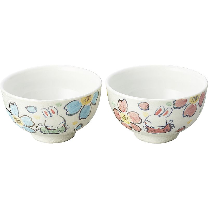※納期30日程度 夕立窯 パールうさぎ ペア飯碗 662-7005p