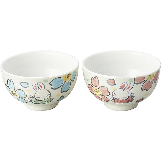 ※納期30日程度 夕立窯 パールうさぎ ペア飯碗 662-7005p