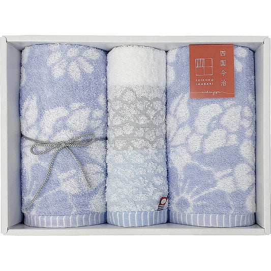 今治ギフト 華音 フェイスタオル2P＆ウォッシュタオル ブルー 662-7320p