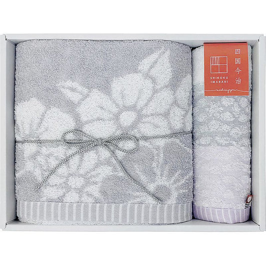 今治ギフト 華音 バスタオル＆ウォッシュタオル グレー 662-7386p