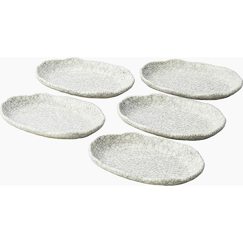 瀬戸焼 墨貫入楕円皿5客揃 662-7514p