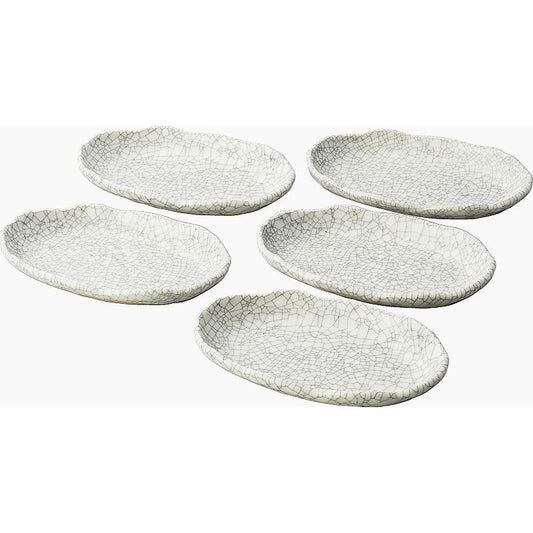瀬戸焼 墨貫入楕円皿5客揃 662-7514p