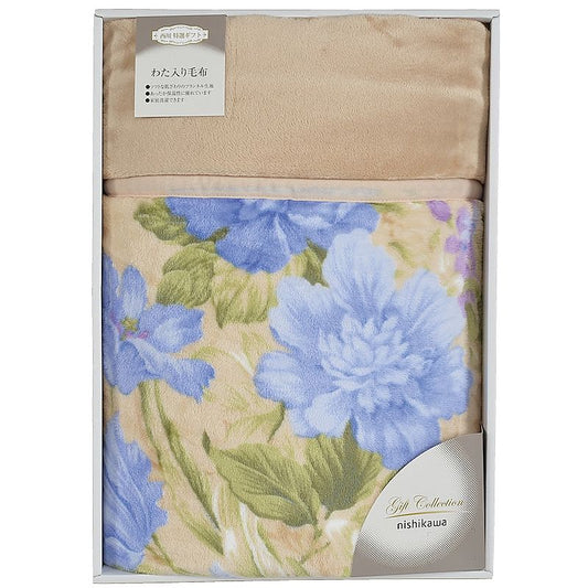 西川 ベローナ わた入り毛布 ブルー 662-7633p