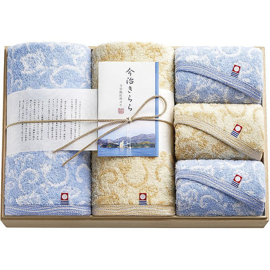 今治きらら 愛媛今治 木箱入りバスタオル2P＆フェイスタオル3P 662-7654p