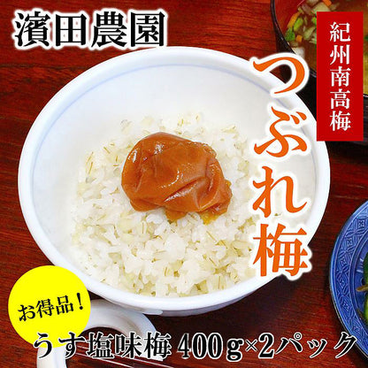 お買い得 つぶれ梅 | 濱田農園 梅干し 紀州南高梅 | うす塩味梅 400g 2パック